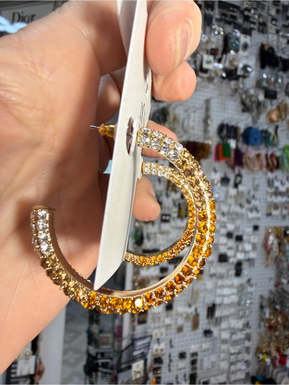nOir Jewelry Amber Crystal Pave Hoop Earrings